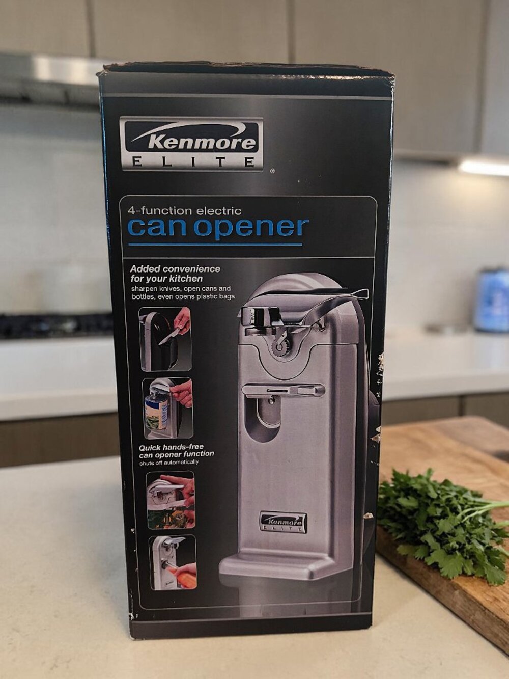 Kenmore Elite 4‑Function Electric Can Opener wit Knife Sharpener & Bottle Opener